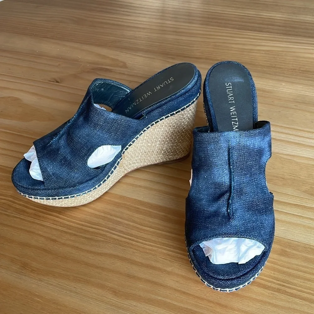 Like‎ New! Stuart Weitzman Espadrille Denim Wedges